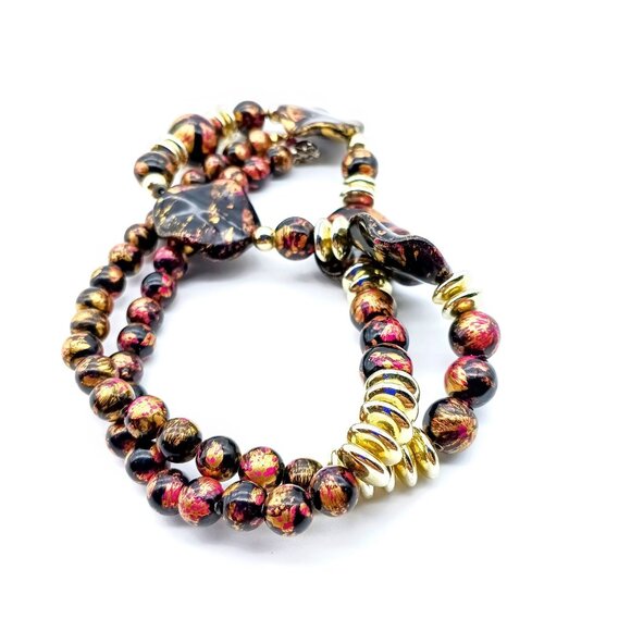 Chic Bronze and Gold Necklace, Graduated Vintage Gilded Lucite Strand - Picture 2 of 3